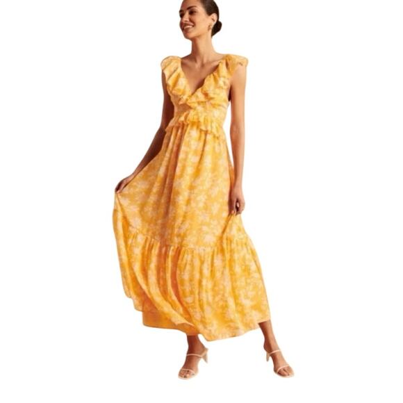 Abercrombie & Fitch Dresses & Skirts - Abercrombie Drama Ruffle Maxi Dress Medium Yellow Fairy Beach Cottagecore Boho